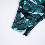Swimwear Women Swimsuit High Waist Black Leaves Print Bandage Bikini