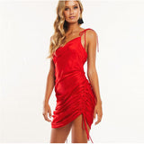 Party Summer Mini?Lace Up Cowl Backless Sexy Drawstring Ruched Dress