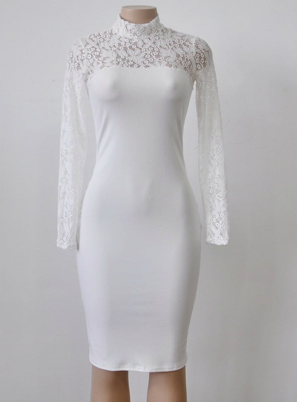 White Lace Dress New Winter Turtleneck Long Sleeve – Ncocon