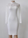 White Lace Dress New 2018 Winter Turtleneck Long Sleeve