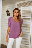 V-NECK PUFF SLEEVE WOOL BALL CHIFFON TOP