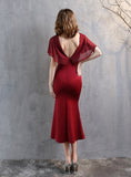 SHEATH V-NECK BAT SLEEVE PARTY DRESS