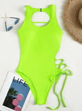 SEXY HOLLOW LACE UP ONE PIECE BIKINI
