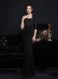 SHORT SLEEVE MERMAID LACE BEADING PROM DRESS