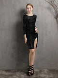LONG SLEEVE SEQUINS SPLIT PARTY DRESS