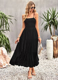 SLING PLEATS SOLID COLOR DRESS
