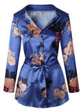 Floral Print Notched Dress Women 2018 Summer Long Sleeve Sexy Split