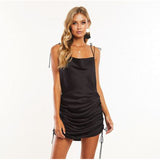 Party Summer Mini?Lace Up Cowl Backless Sexy Drawstring Ruched Dress