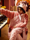 PINK LION THREE-LAYER THICKENED WARM CORAL FLEECE TWO-PIECE SUIT