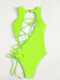 SEXY HOLLOW LACE UP ONE PIECE BIKINI