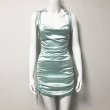 Party Summer Mini?Lace Up Cowl Backless Sexy Drawstring Ruched Dress