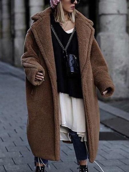 Stunning Solid Lapel Fuzzy Coat