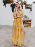 Beautiful Yellow Lace V-neck Split-side Cover-up Dress