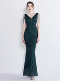 MERMAID V-NECK SEQUINS BEADING PARTY DRESS