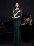 SHORT SLEEVE MERMAID LACE BEADING PROM DRESS