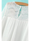 Trendy White Lace Spliced Long Sleeve Dress