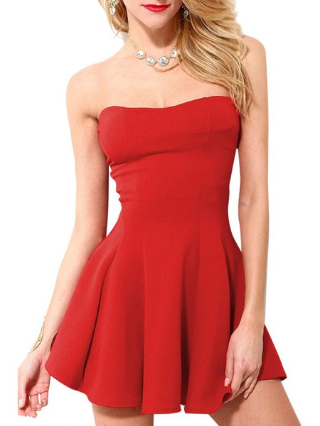 Chic Solid Color Strapless Sleeveless Dress