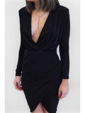 Gorgeous Plunging Neck Ruched Black Dress