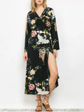 Stunning Oriental Print Midi Wrap Dress