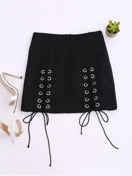 Trendy Punk Lace Up Mini Skirt