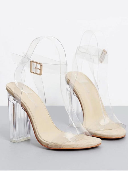 Stunning Transparent Plastic Clear Heel Ankle Strap Sandals