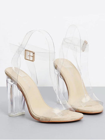 Stunning Transparent Plastic Clear Heel Ankle Strap Sandals