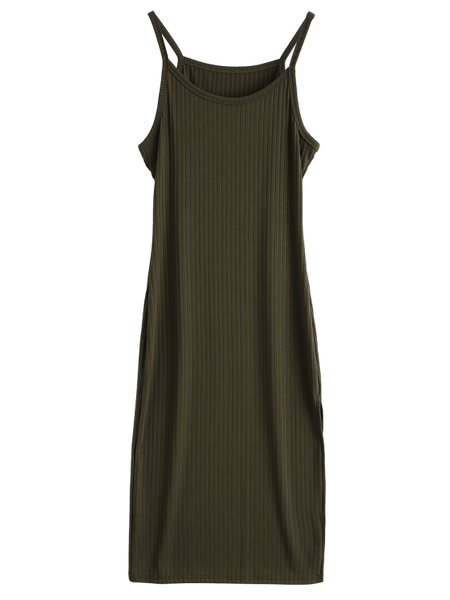 Trendy Ribbed Slit Bodycon Tank Dress