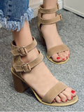 Gorgeous Solid Color Double Buckles Chunky Heel Sandals