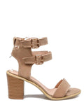 Gorgeous Solid Color Double Buckles Chunky Heel Sandals