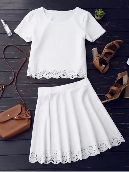 Sheer Scalloped Top and A-Line Skirt