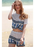 Cropped Short Sleeve Printed T-Shirt and Shorts Twinset