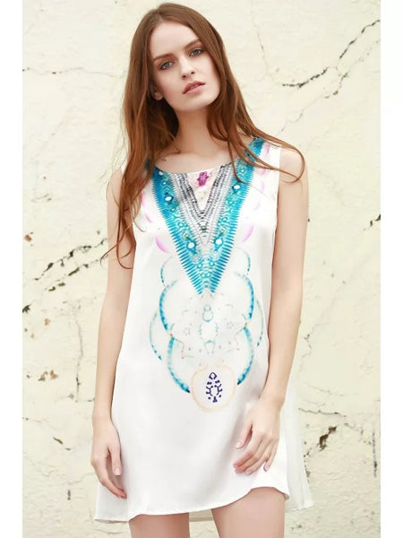 Trendy Round Neck Abstract Print Mini Dress