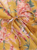 Fashion Drawstring Floral Kimono Duster Coat