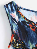 Cheap Butterfly Painted Drawstring Sleeveless Dress