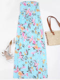 Trendy Ruched Floral Maxi Tube Dress With Pocket