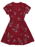 Trendy Floral Cap Sleeve Wrap Dress