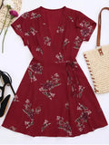 Trendy Floral Cap Sleeve Wrap Dress