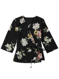 Cute Floral Wrap Kimono Blouse