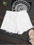 Embroidered Ripped Denim Cutoff Shorts - White Xl