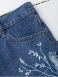 Trendy Embroidered Cutoffs Ripped Denim Shorts