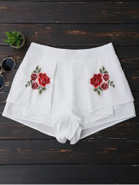 Trendy Layered Floral Embroidered Shorts