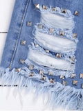 Trendy Ripped Cutoffs Rivet Denim Shorts