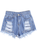 Trendy Ripped Cutoffs Rivet Denim Shorts