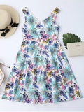 Fashion Floral Print Notched Flare Dress