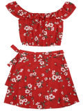  Off Shoulder Floral Top with Wrap Skirt