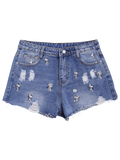 Trendy Puppy Embroidered Destroyed Denim Shorts