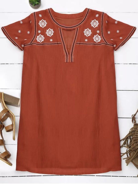 Stunning Floral Embroidered Mini Tunic Dress