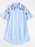 Gorgeous High Low Embroidered Ruffles Shirt Dress