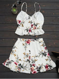 Floral Print Ruffled Cami Two Piece Set