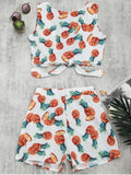 Pineapple Print Crop Top and Shorts Set